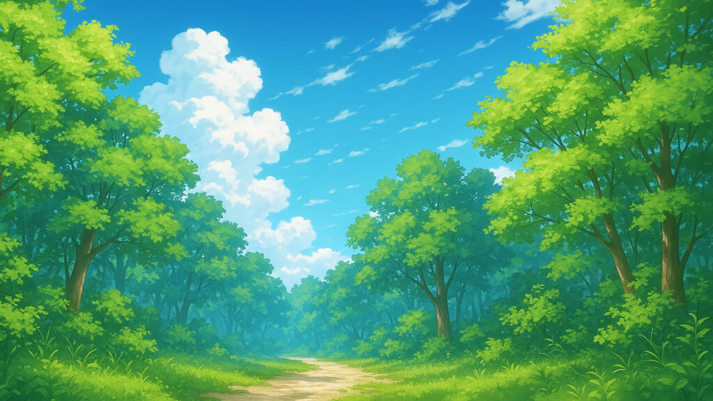 夏の森と青い空