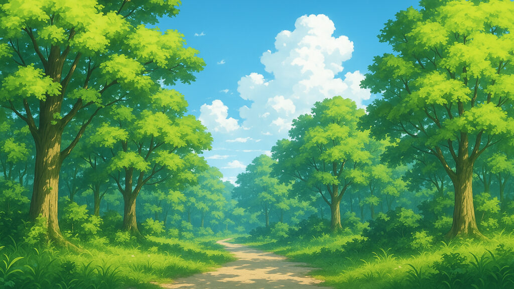 夏の森と青い空