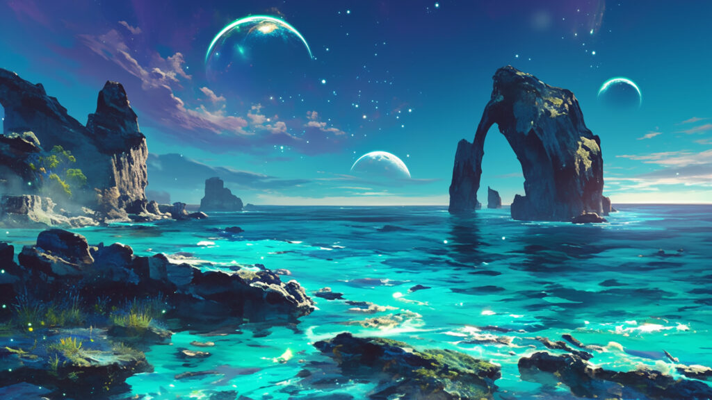 未知なる惑星の幻想的な海