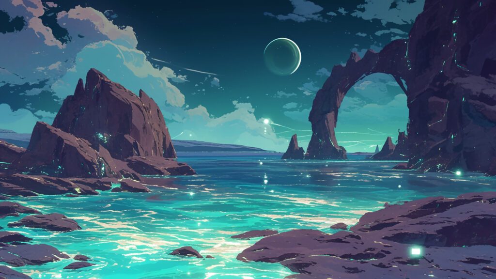 未知なる惑星の幻想的な海