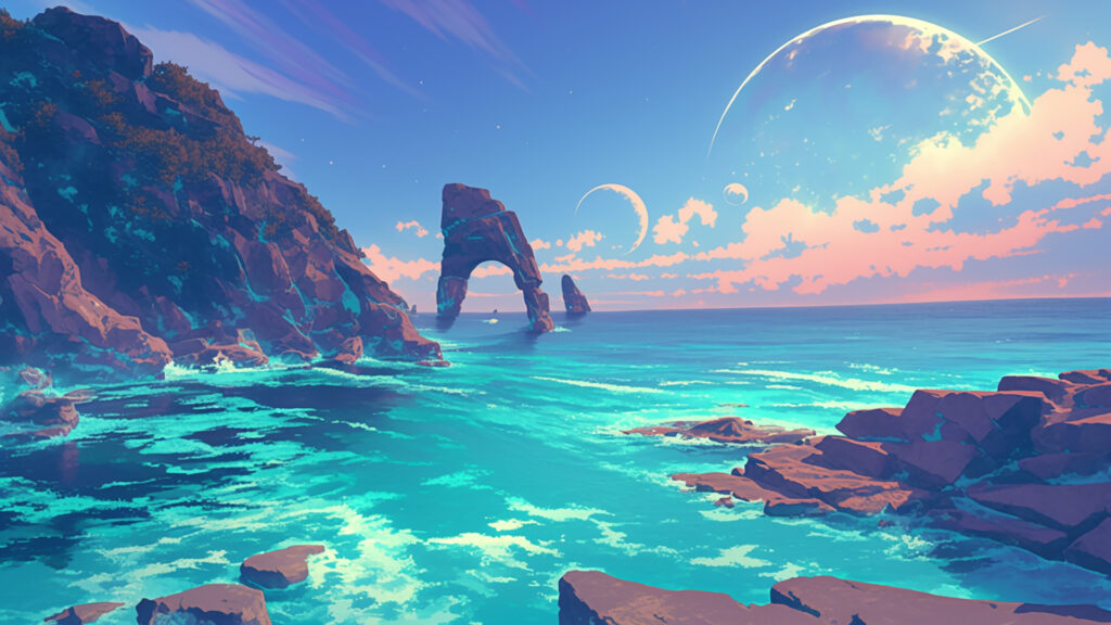 未知なる惑星の幻想的な海