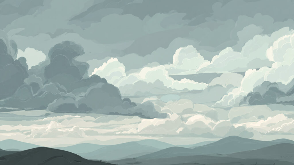 くもり空の昼｜北欧絵本風の優しい空背景