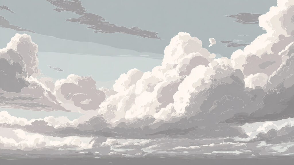 くもり空の昼｜北欧絵本風の優しい空背景