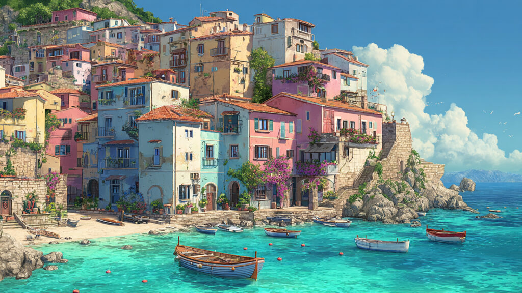 イタリアの海沿いの街並み