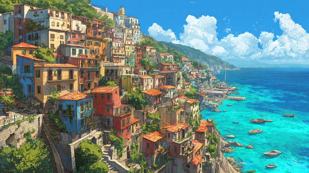 イタリアの海沿いの街並み