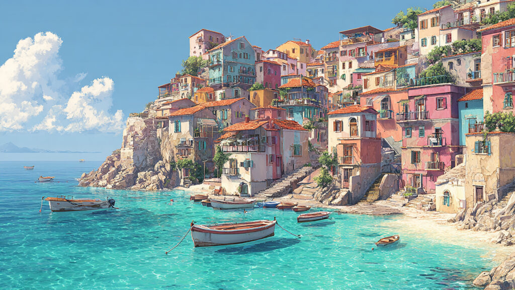 イタリアの海沿いの街並み