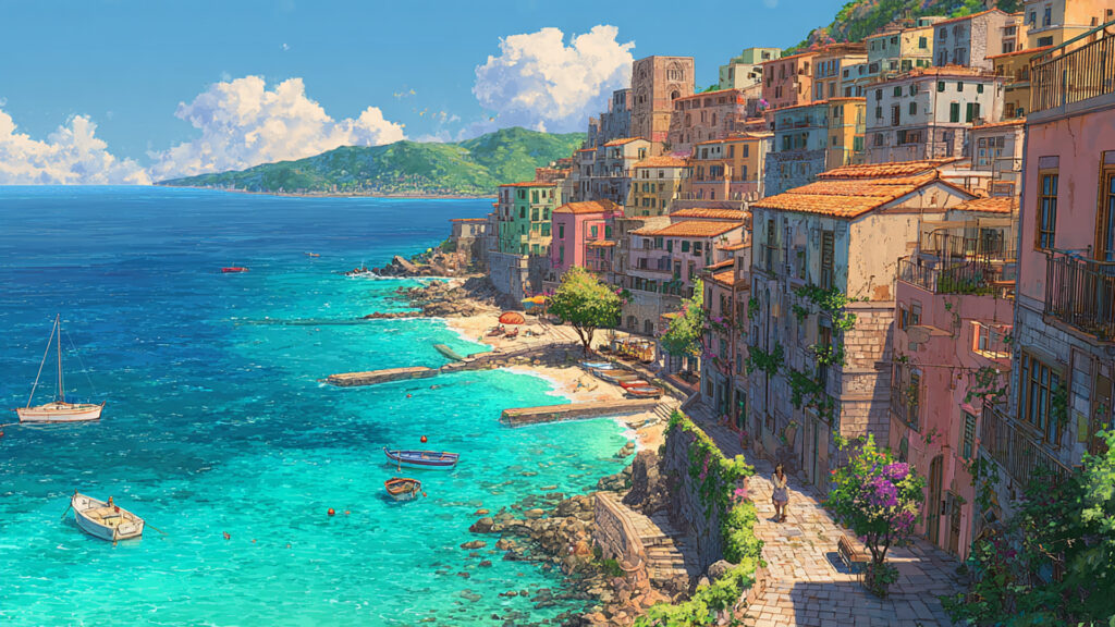 イタリアの海沿いの街並み