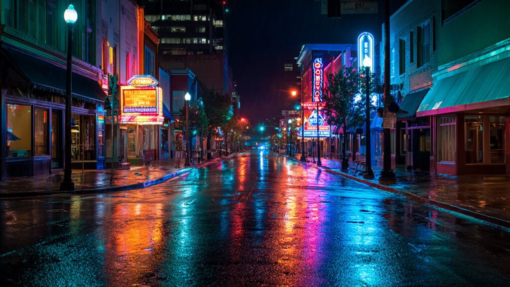 雨の繁華街・夜
