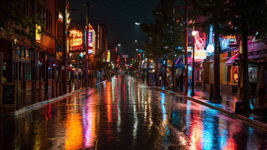 雨の繁華街・夜