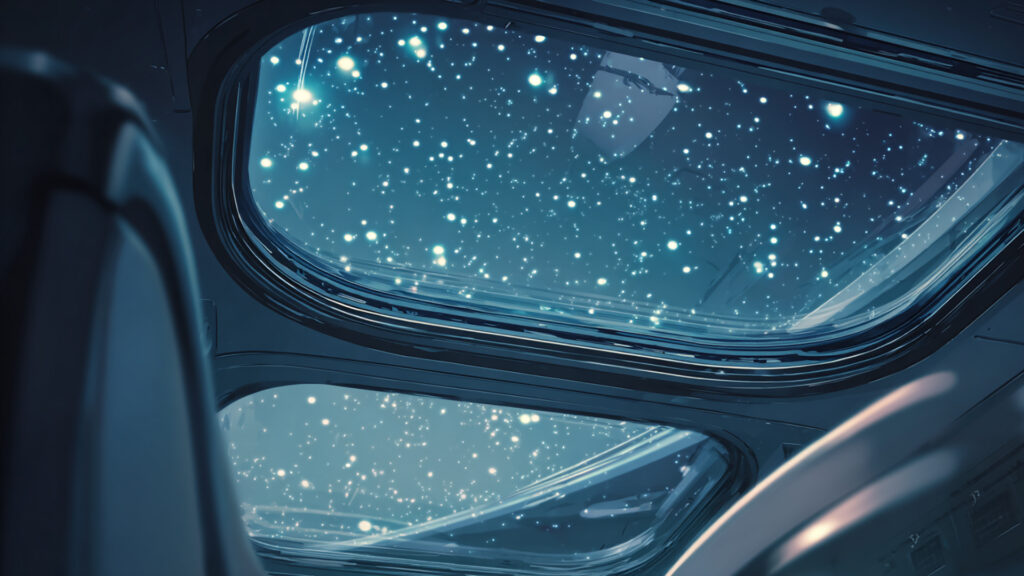 宇宙船の窓から見る宇宙