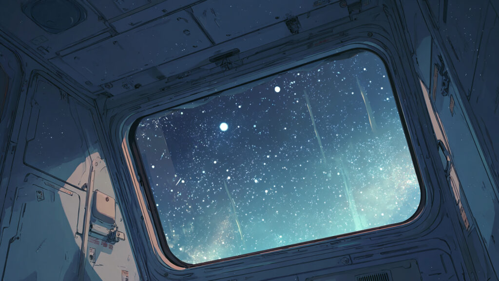 宇宙船の窓から見る宇宙