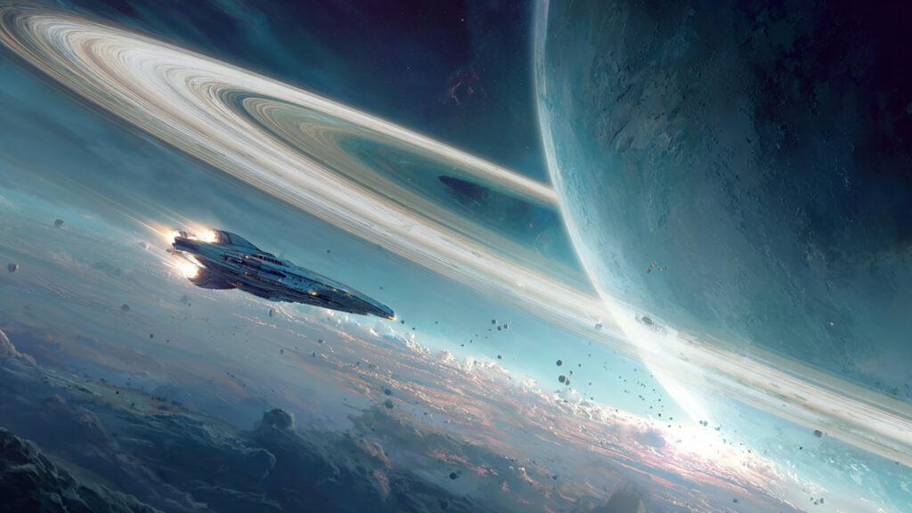 宇宙船と惑星の風景（遠景）