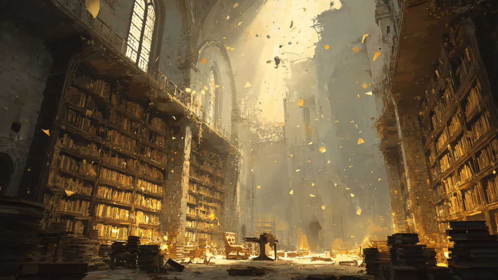 崩れかけた魔法図書館