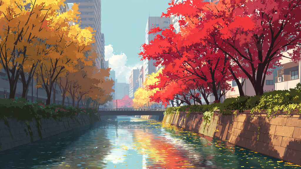 秋の川辺