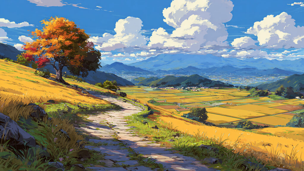 秋の丘の道