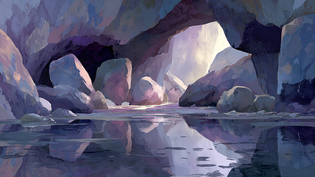 暗い洞窟の水辺