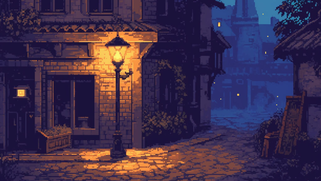 夜の街角｜ドット絵風
