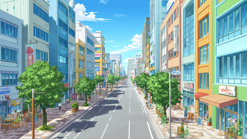 にぎやかな街のメインストリート｜現代風