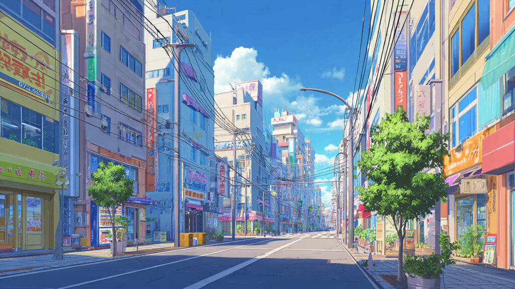 にぎやかな街のメインストリート｜現代風