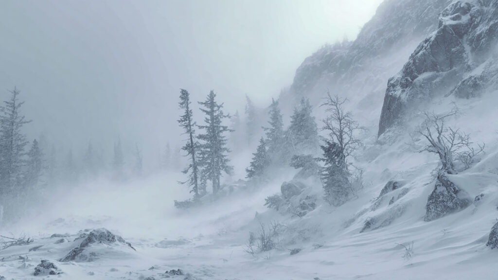 荒れた雪山