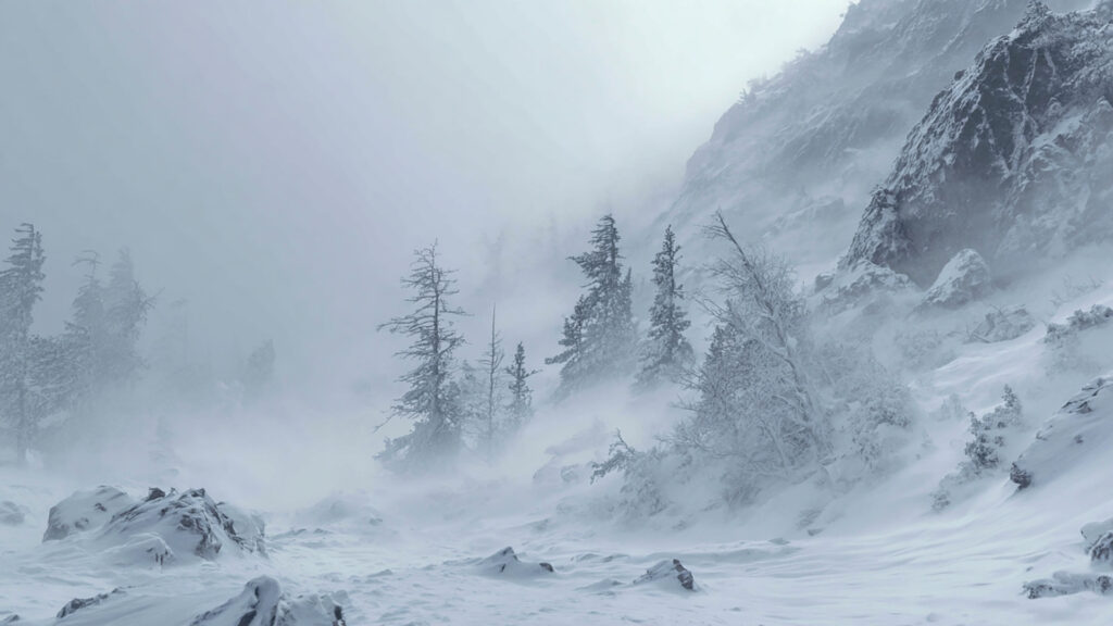 荒れた雪山