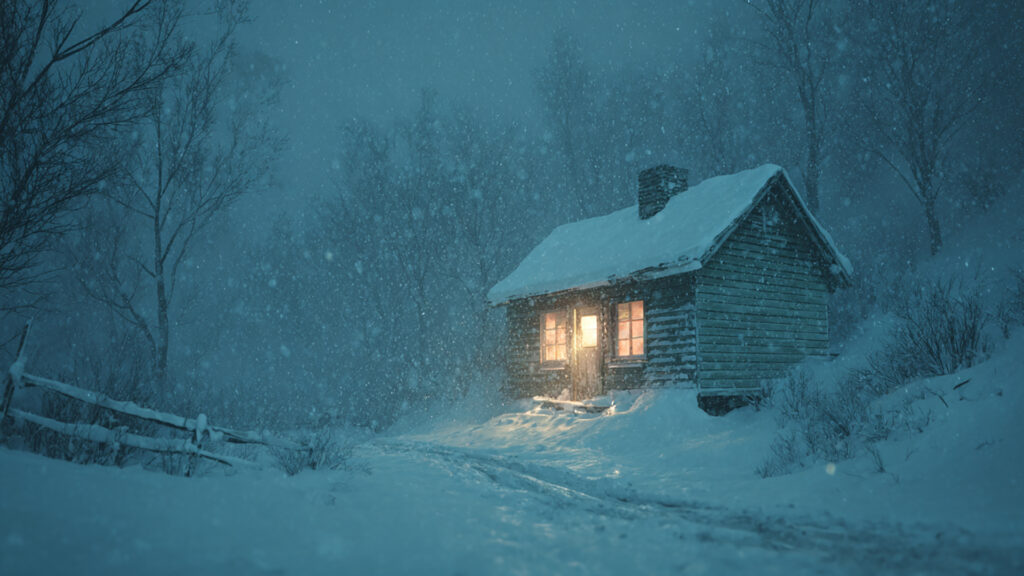 吹雪の向こうの孤独な小屋