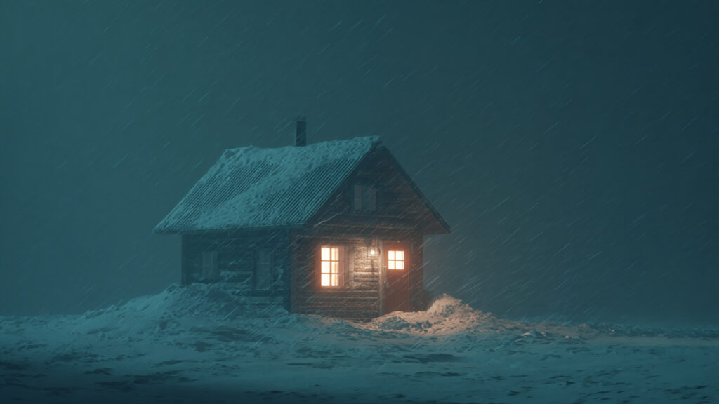吹雪の向こうの孤独な小屋