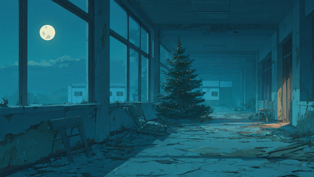 クリスマスの廃病院｜埃をかぶったツリー