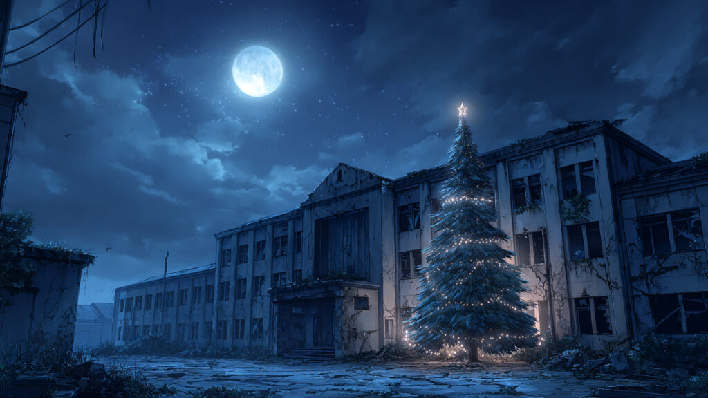 クリスマスの廃病院｜埃をかぶったツリー