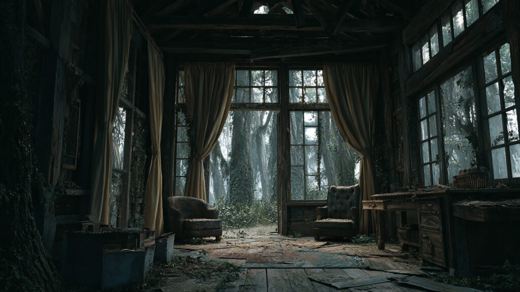 廃れた山小屋