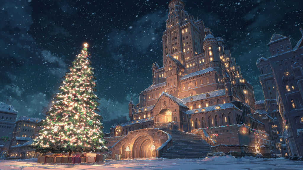 クリスマスの古城｜雪の夜と光