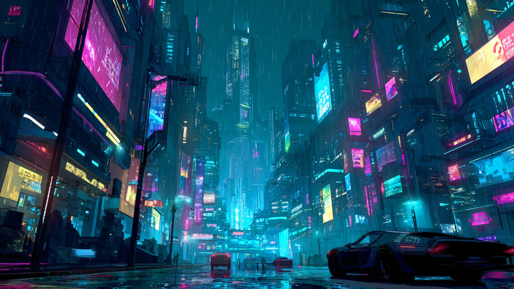 サイバーパンク都市の夜景