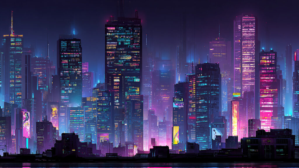 サイバーパンク都市の夜景