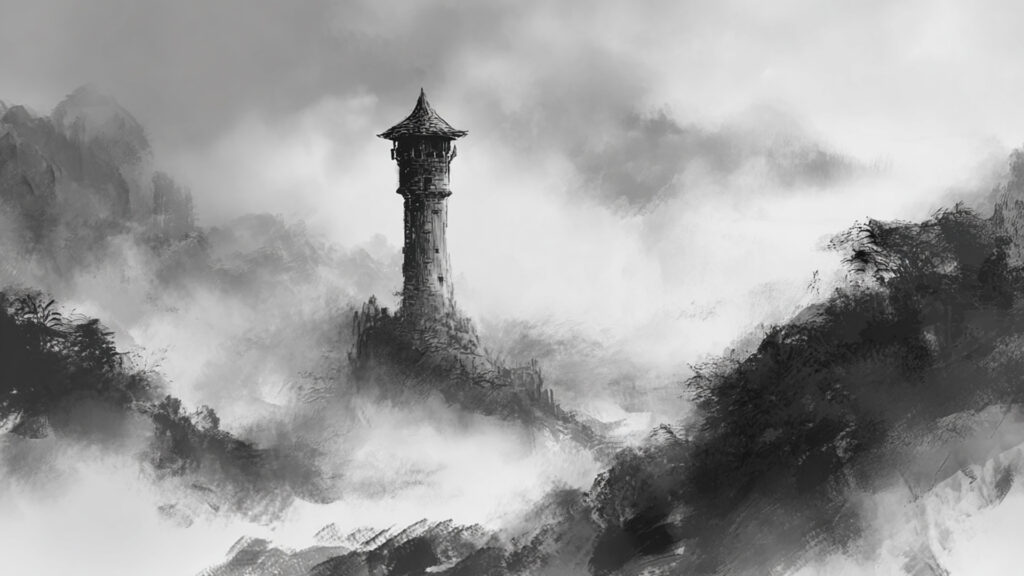 水墨の塔背景