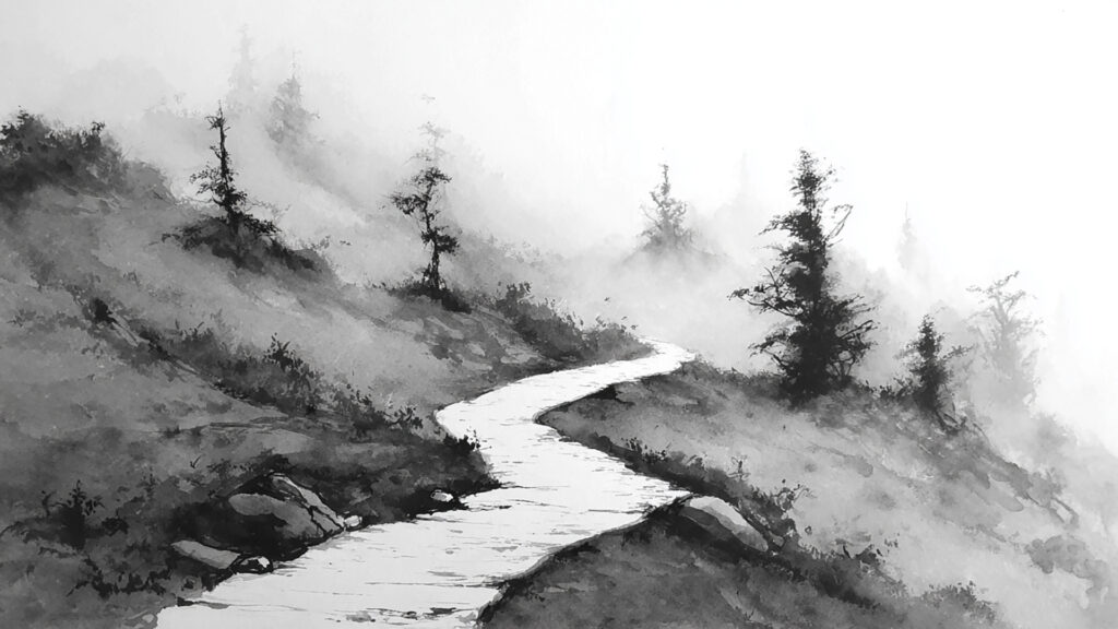 水墨風の山道背景