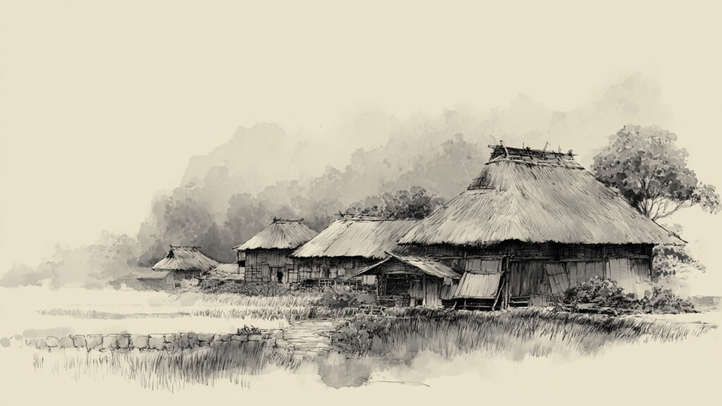 水墨風の村背景