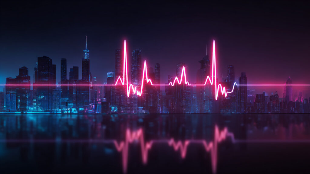 ネオン心電図風都市背景