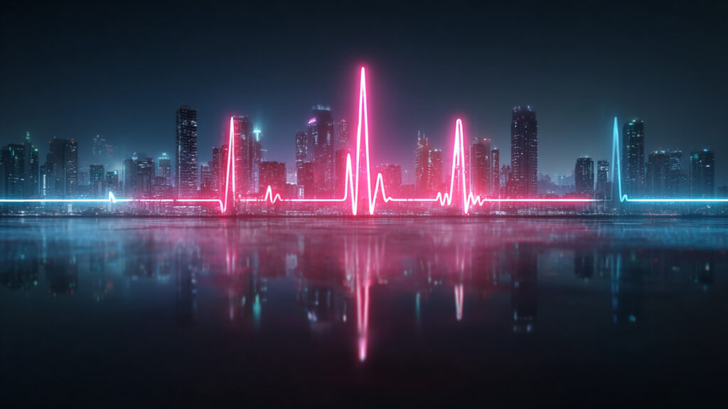 ネオン心電図風都市背景