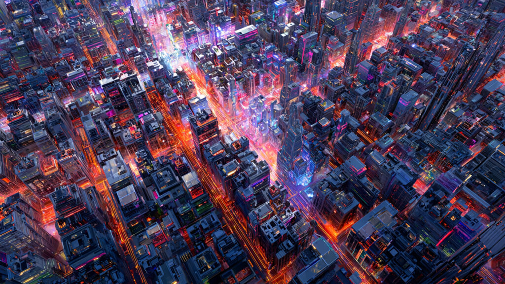 未来的デジタル都市全景