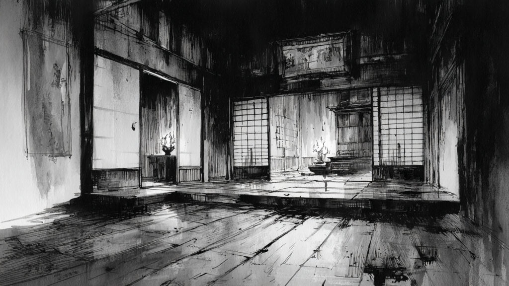 怪しい屋敷の水墨背景