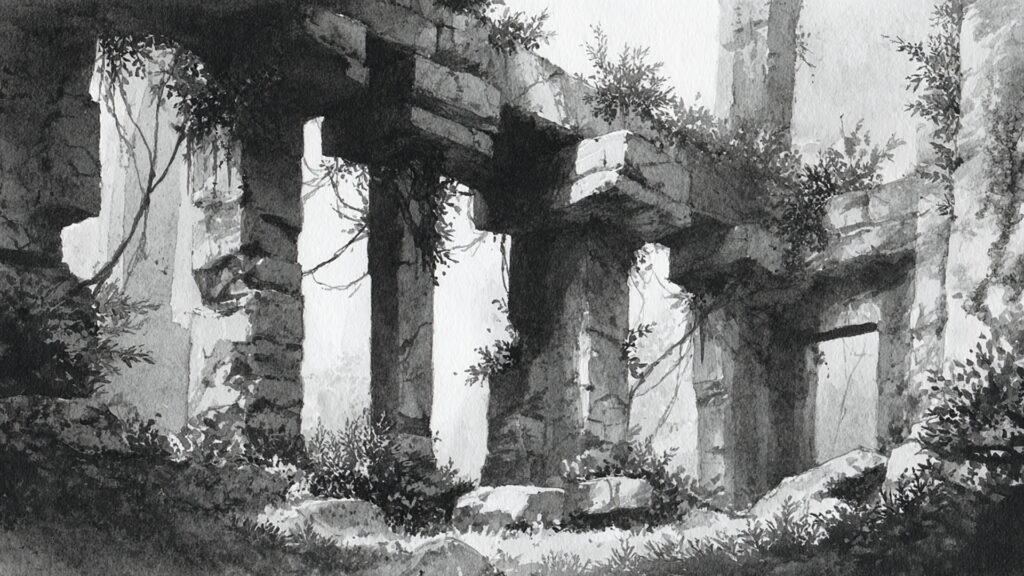 古代遺跡水墨背景