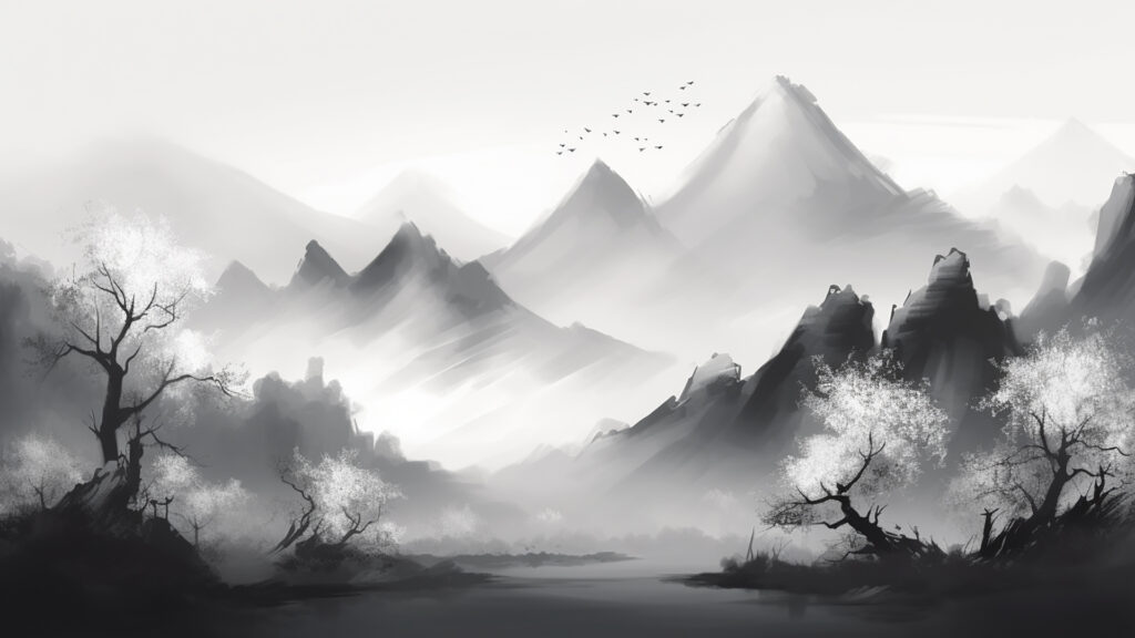 四季山水水墨背景