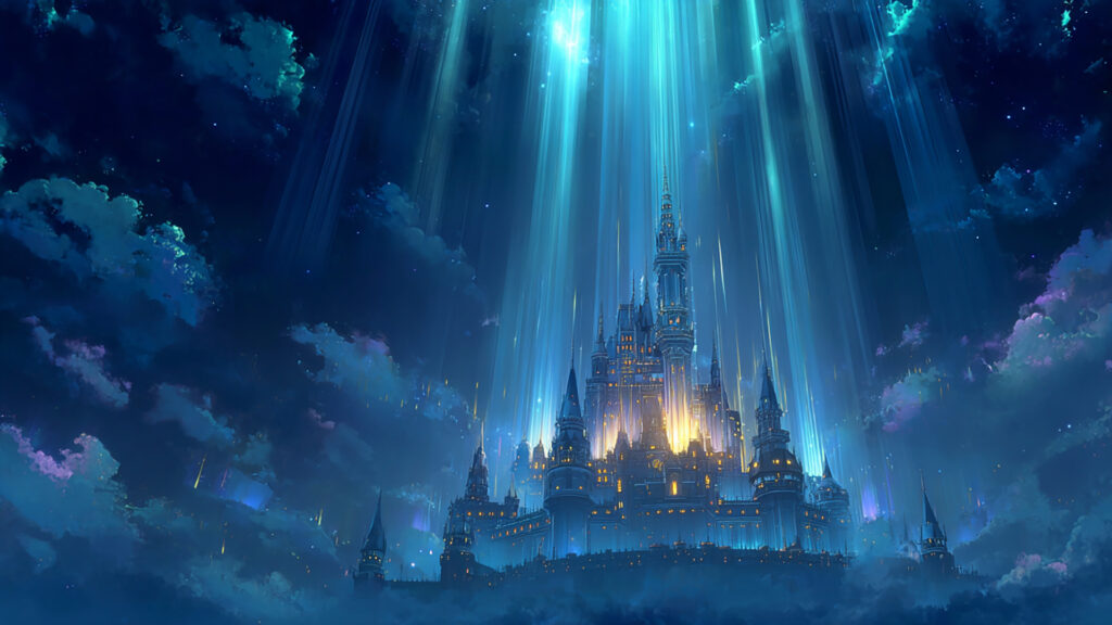 光の柱が貫く天空城