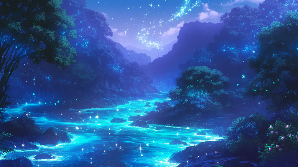 光る水が流れる幻想の川