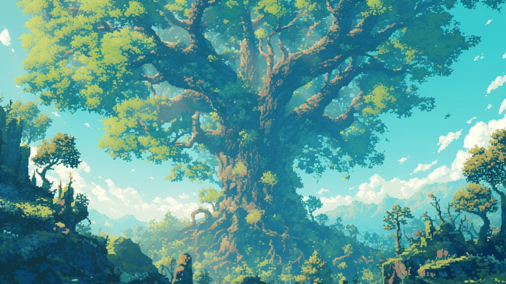 森の中にある一本の巨木｜ドット絵風