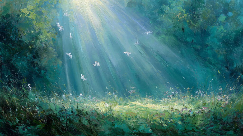 油絵風｜天使の光降る草原