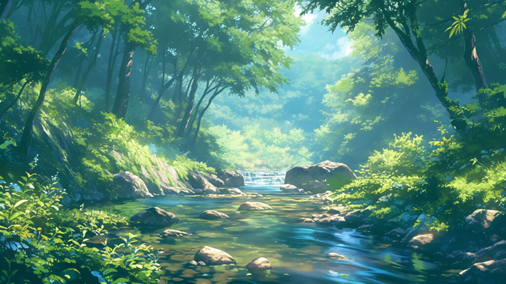 緑豊かな森を流れる川