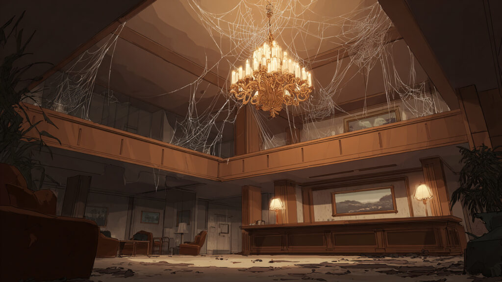 廃墟化したホテルのロビー