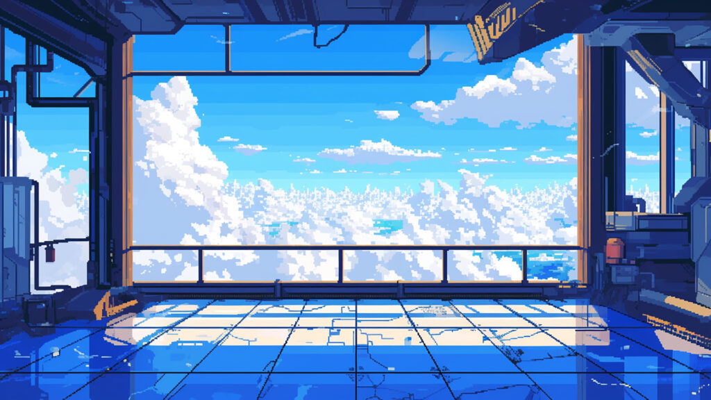 飛行船の展望デッキ|ドット絵風
