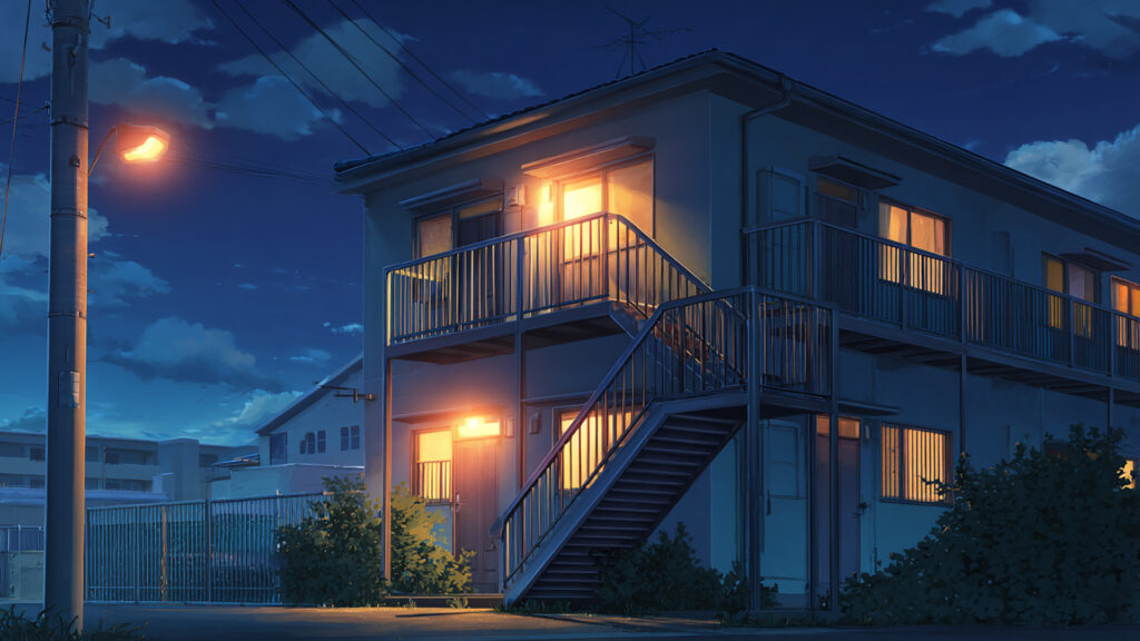 アパートの外観｜昼・夕方・夜